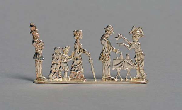 Bosco, Giovanni Bartolomeo. Sterling silver statue: Bosco, Giovanni Bartolomeo. Sterling silver statuette of Bosco performing Cups and Balls. Dresden [?], ca. 1976. Produced in a restricted unnumbered edition by the Dresden Magic Circle. With original 