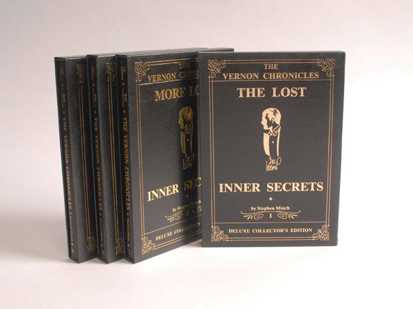 Minch, Stephen. The Vernon Chronicles, Vols. 1-4. : Minch, Stephen. The Vernon Chronicles, Vols. 1-4. Tahoma, 1987 – 1992. A complete set of the deluxe, limited and numbered edition, bound in black leather stamped in gold with matching slipcases. 8vo
