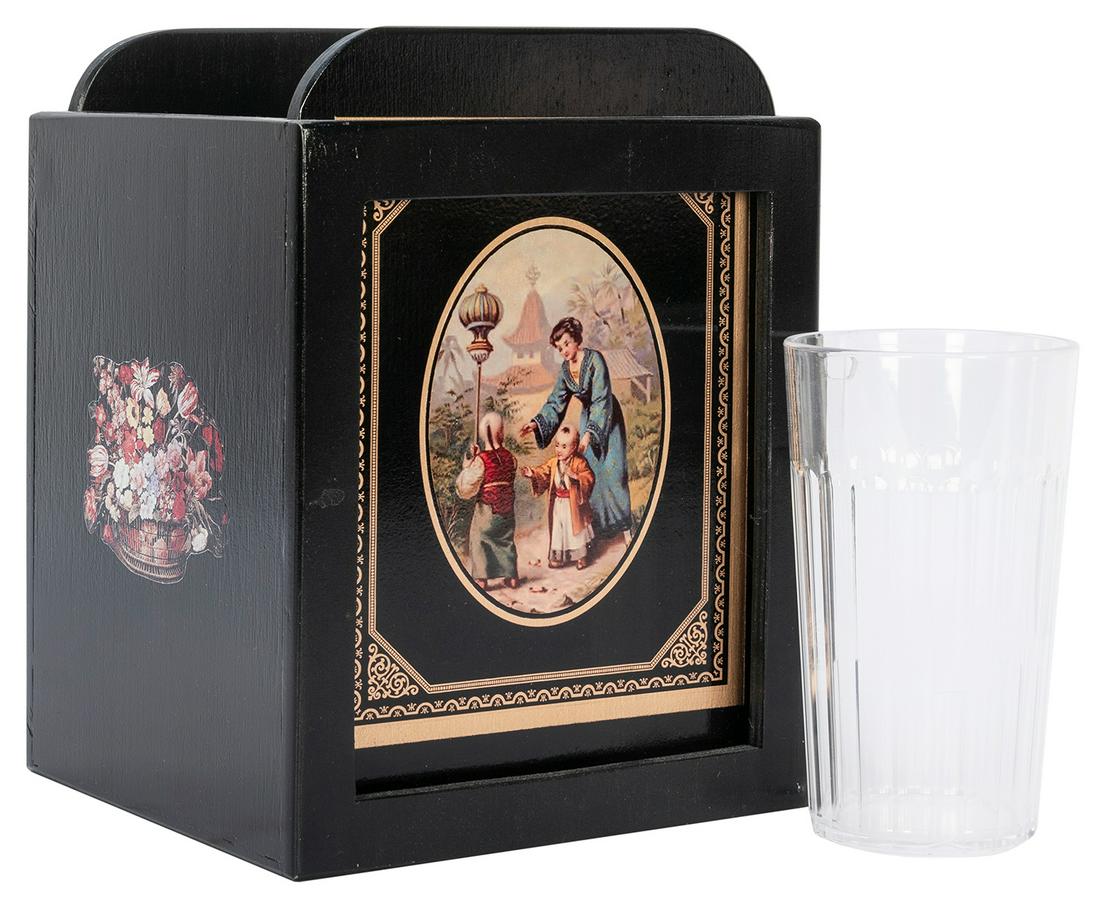 Beautiful Little Box. Alabama: The Magic Company, 2000s. A ...: Beautiful Little Box. Alabama: The Magic Company, 2000s. A cabinet shown empty by removing the front and back panels which facilitates the production or vanish of a glass of liquid. Includes gimmicked