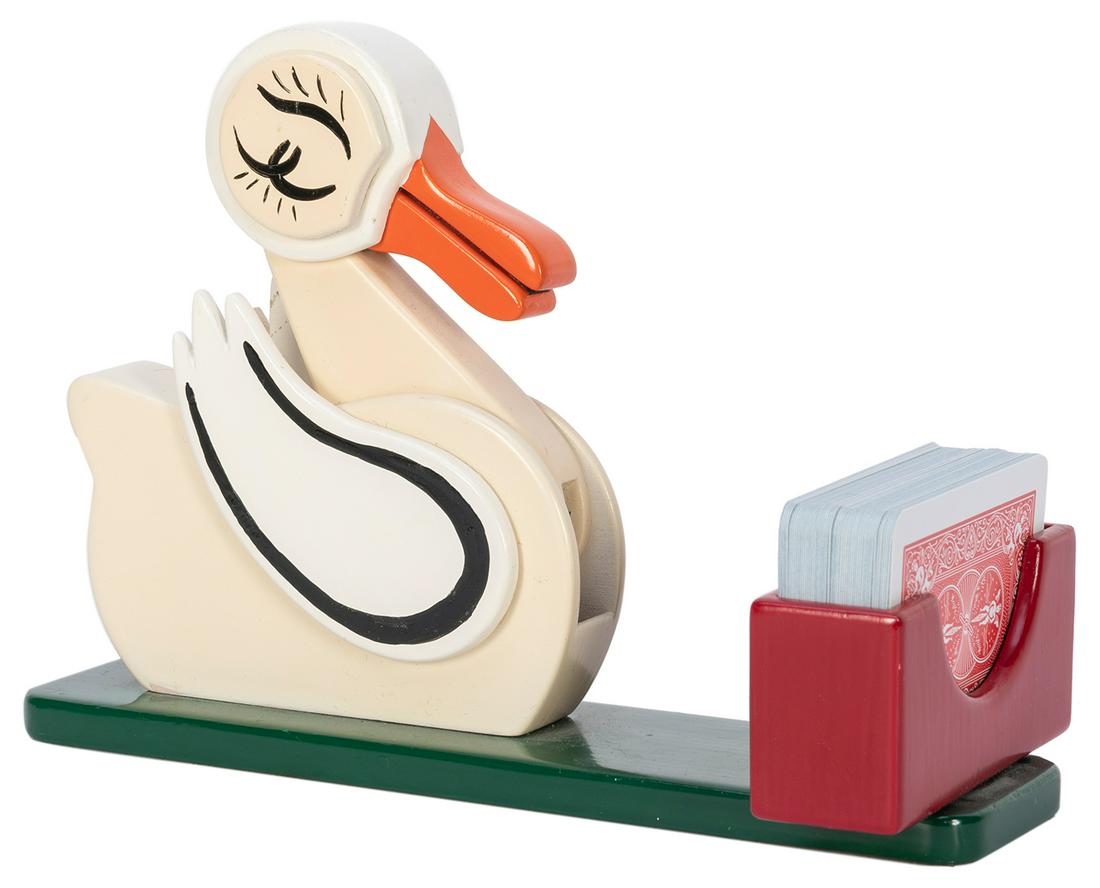 Mini Card Duck. Painted wooden duck with spring mechanism c... (1 of 1)