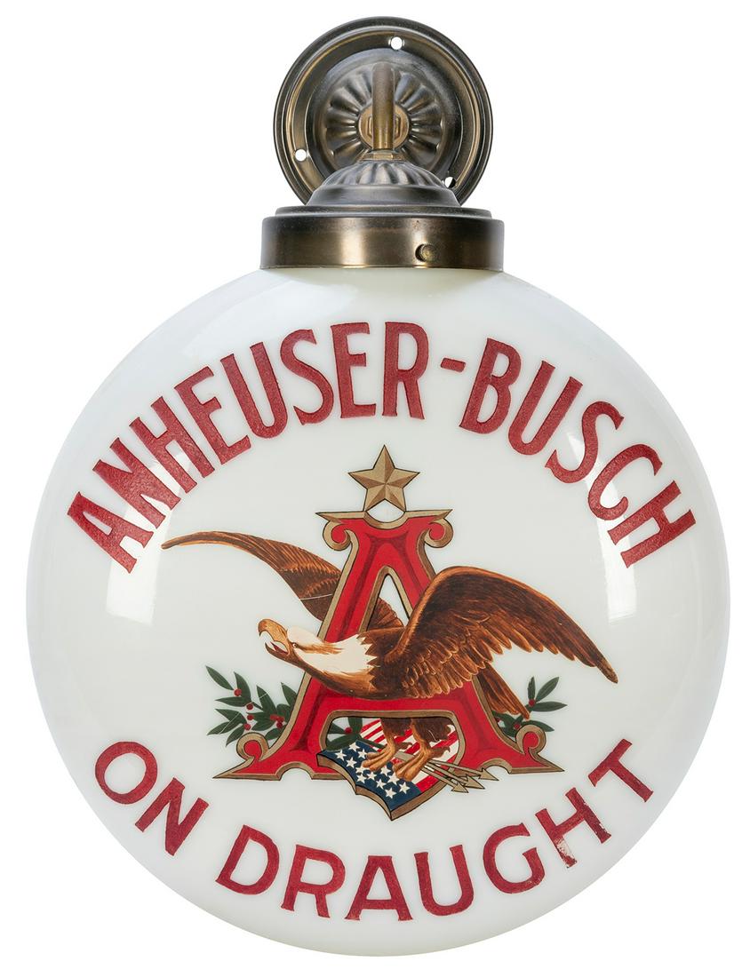 Anheuser Busch “Drum Sign” Lamp. Glass painted hanging lamp advertising Anheuser Busch (1 of 3)
