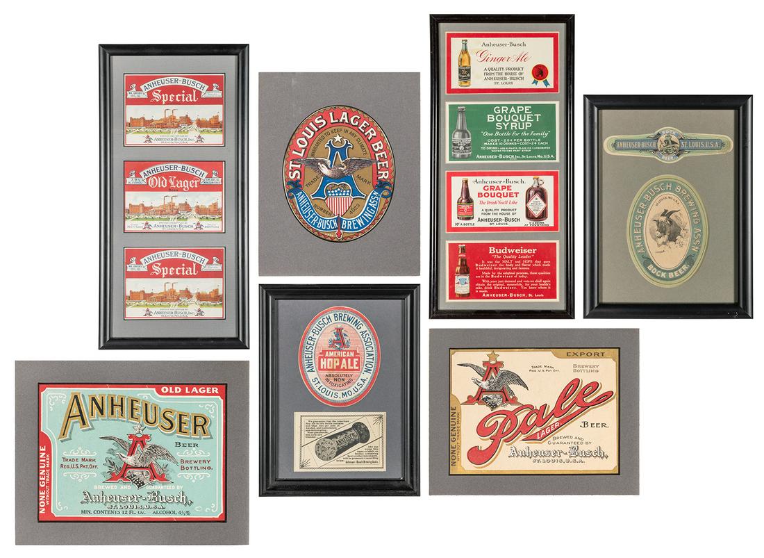 Collection of Anheuser-Busch Beer Labels and Advertisements. Group of framed and matted beer (1 of 8)