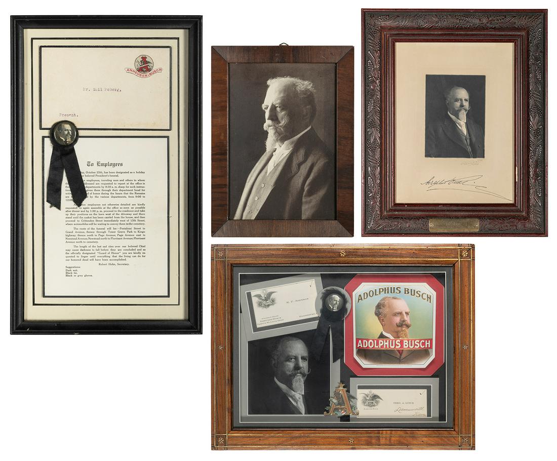 BUSCH, Adolphus (1839-1913). Group of Adolphus Busch ephemera and photographs. Circa 1910s. Lot (1 of 5)