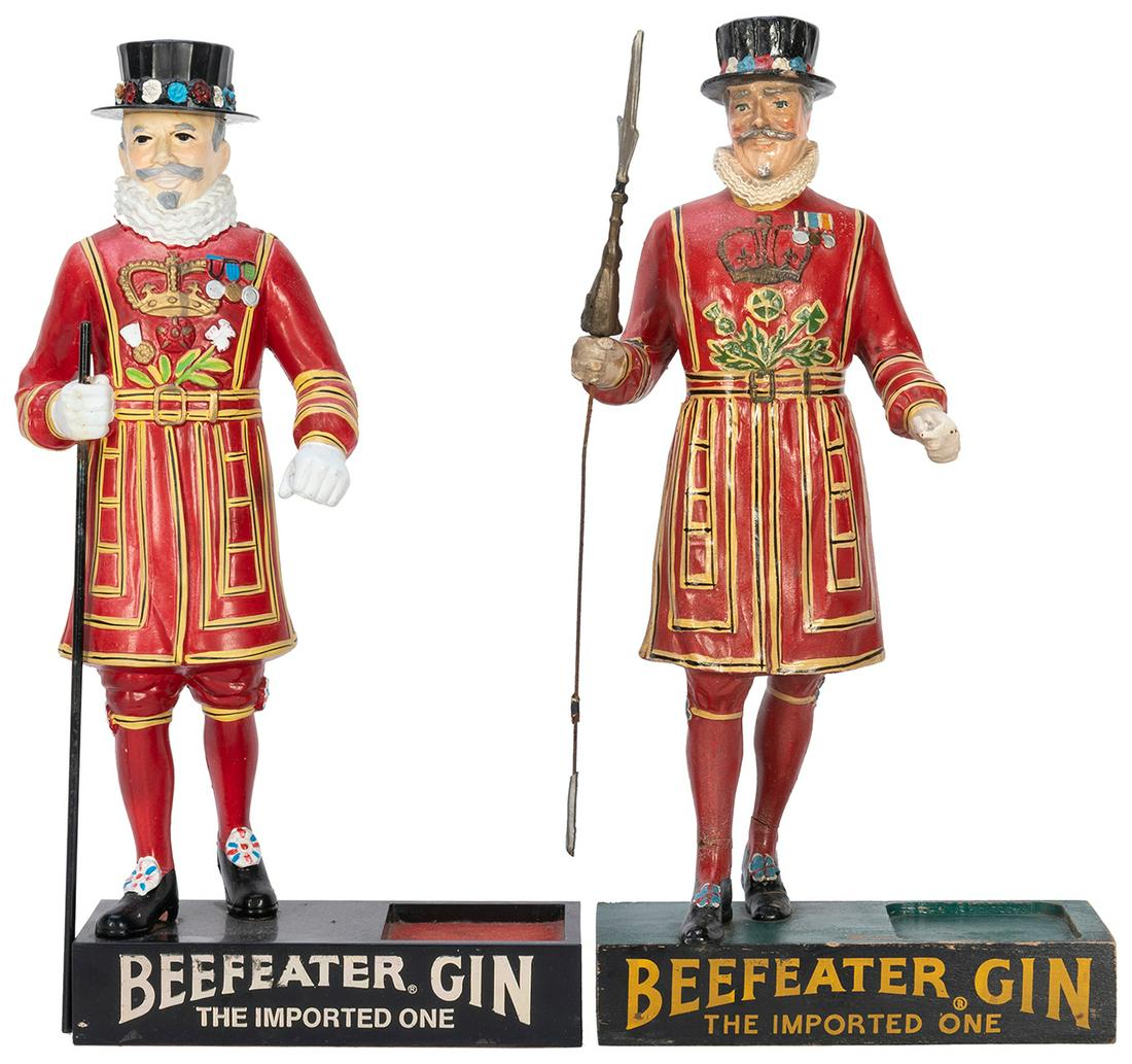 Two Beefeater Gin Figural Advertising Bottle Stands. Plaster-composition and plastic figures, on (1 of 1)