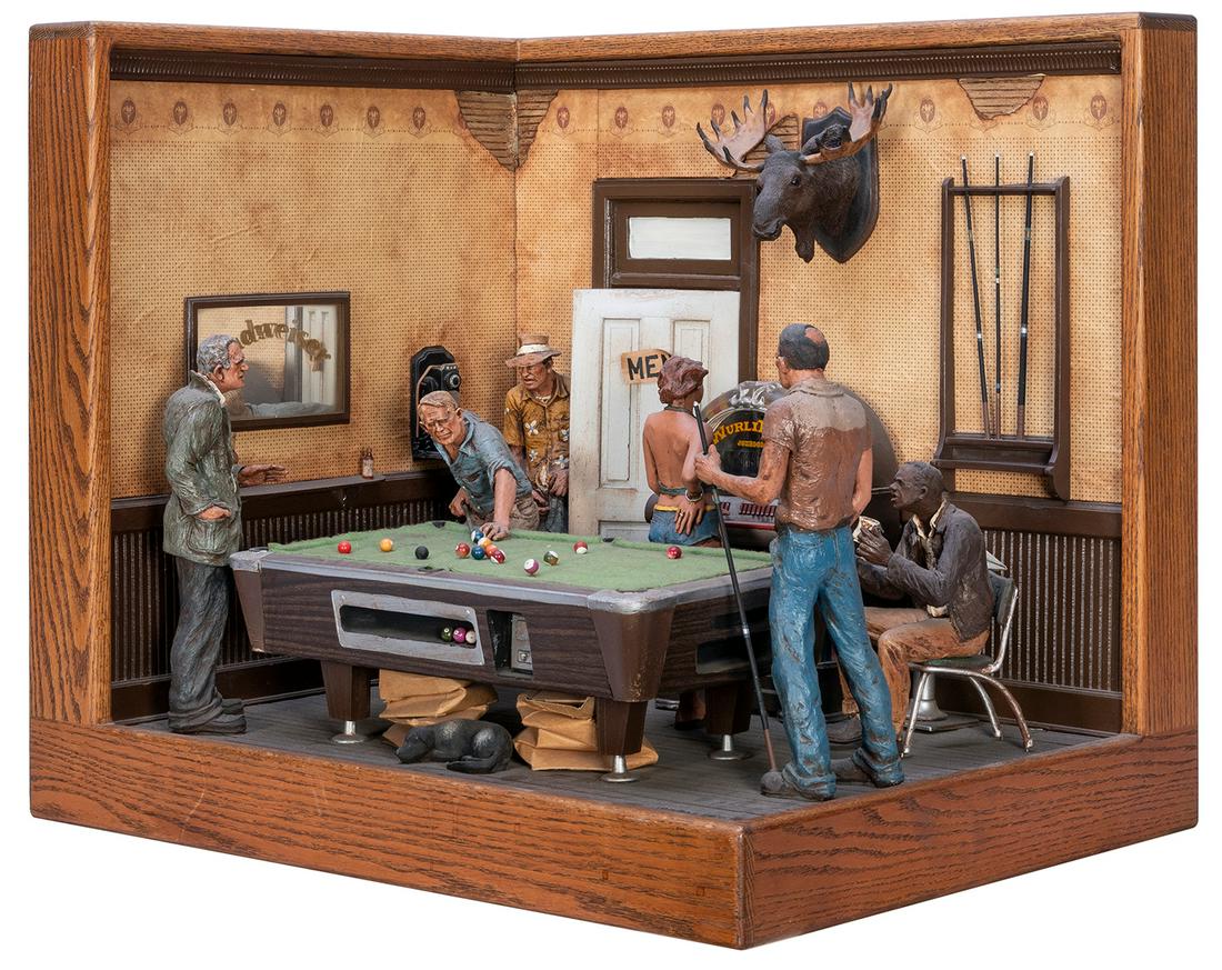 GARMAN, Michael (1938—2021). Pool Hall Blues. 1984. Highly detailed mixed-media diorama (1 of 3)