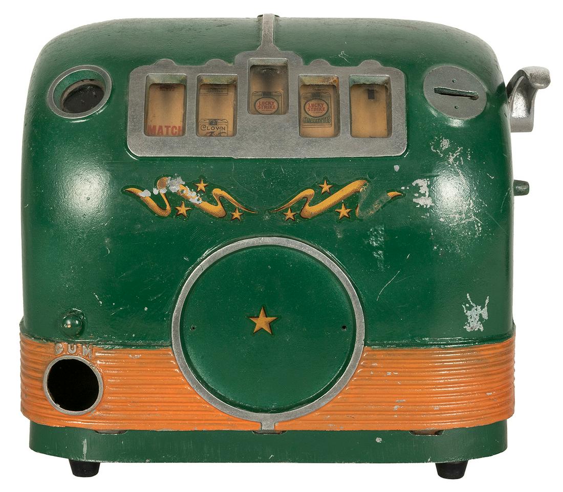 Daval 1 Cent trade stimulator. [N.p., n.d.]. Vintage five-reel trade stimulator/gum dispenser (reels (1 of 2)