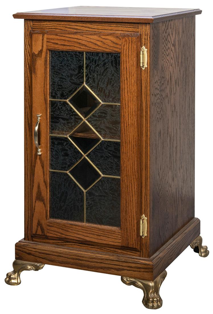 Wood Slot Machine Stand with Stained Glass Door. Wooden cabinet with white stained-glass door. Two (1 of 1)