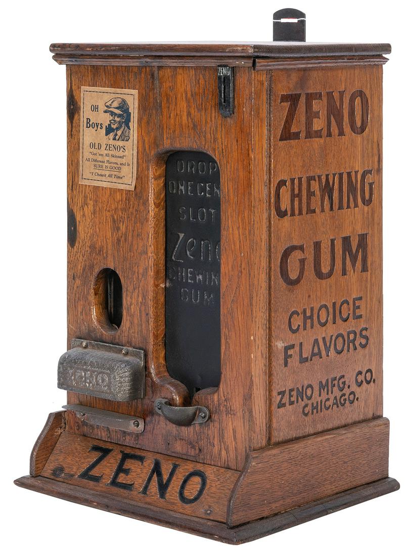 Zeno Gum 1 Cent Vending Machine. Chicago: Zeno Manufacturing, ca. 1910s. Oak cabinet with carved (1 of 2)