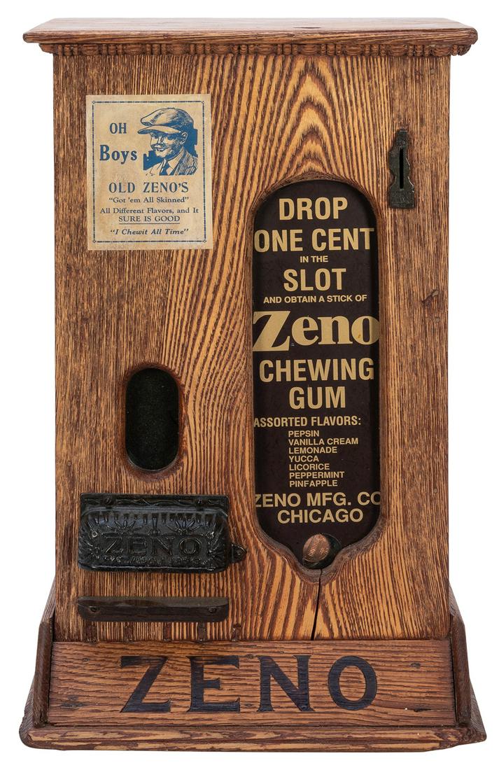 Zeno Gum 1 Cent Vending Machine. Chicago: Zeno Manufacturing, ca. 1910s. Oak cabinet with carved (1 of 1)