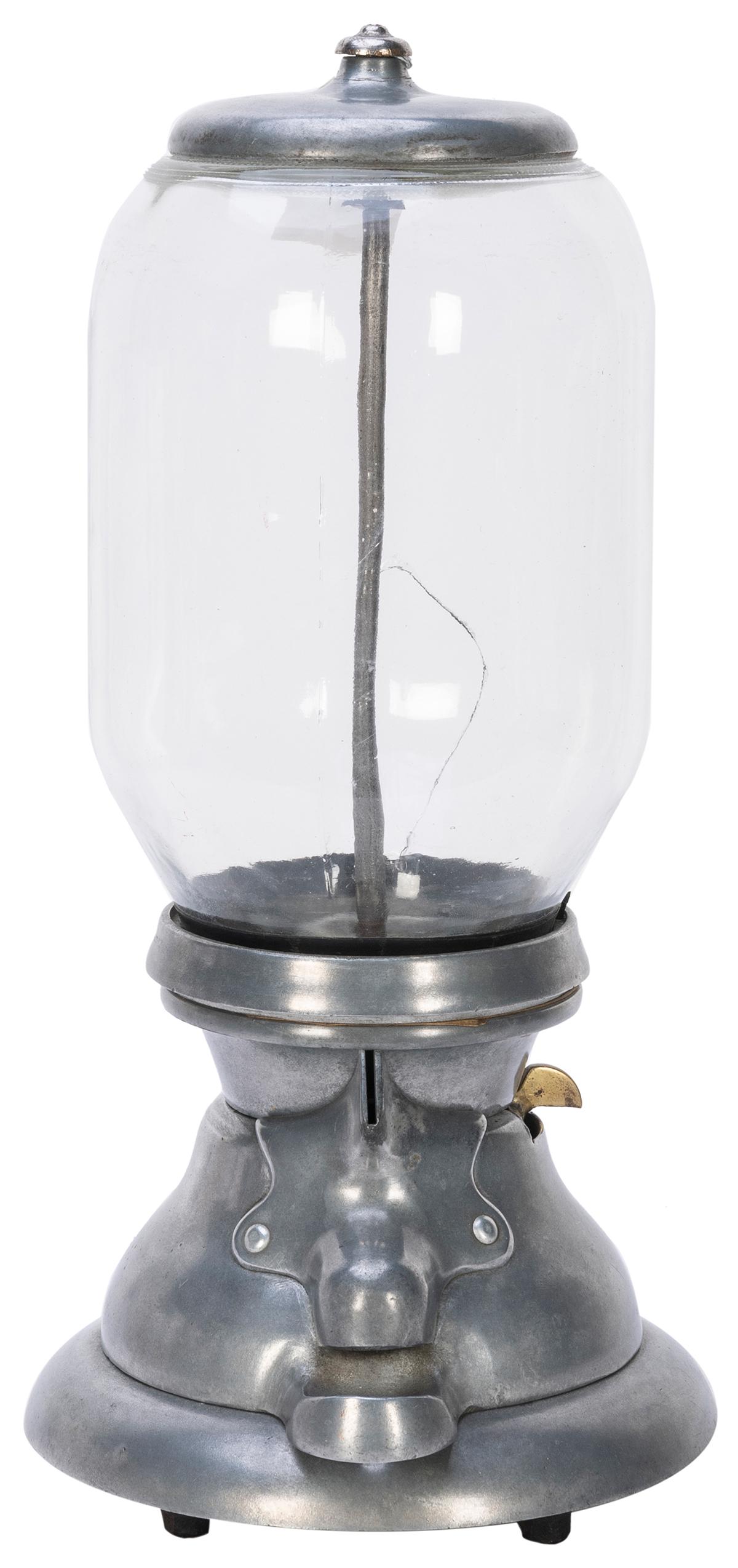 Blue Bird 1 Cent gumball vending machine. [Blue Bird Products Company, ca. 1910s]. Aluminum vending (1 of 2)