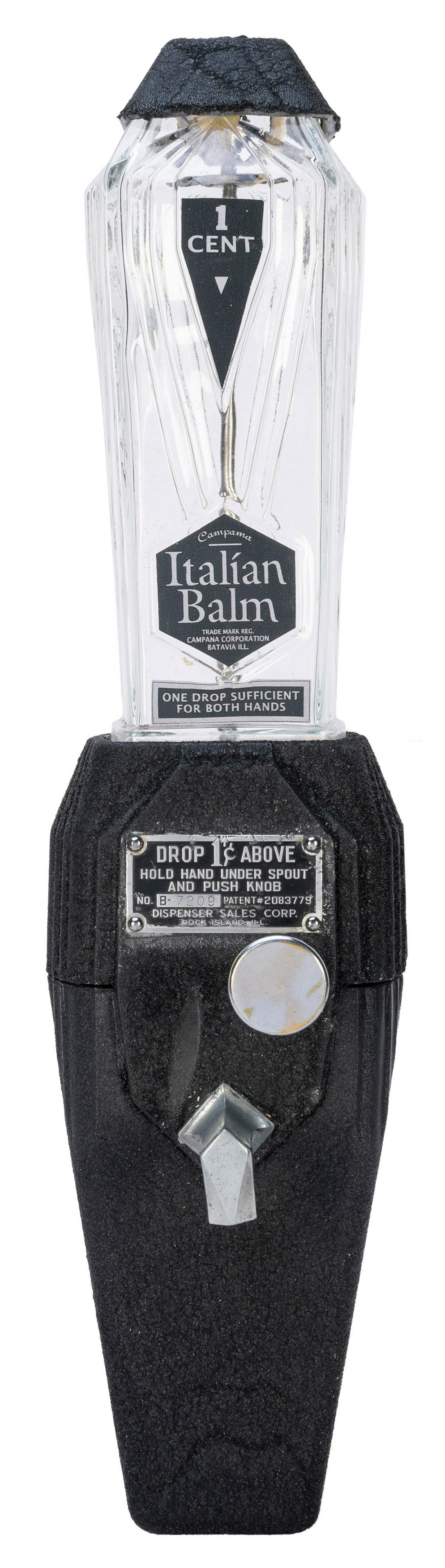 Campana 1 Cent “Italian Balm” coin-operated lotion dispenser. [Rock Island, IL: (1 of 2)