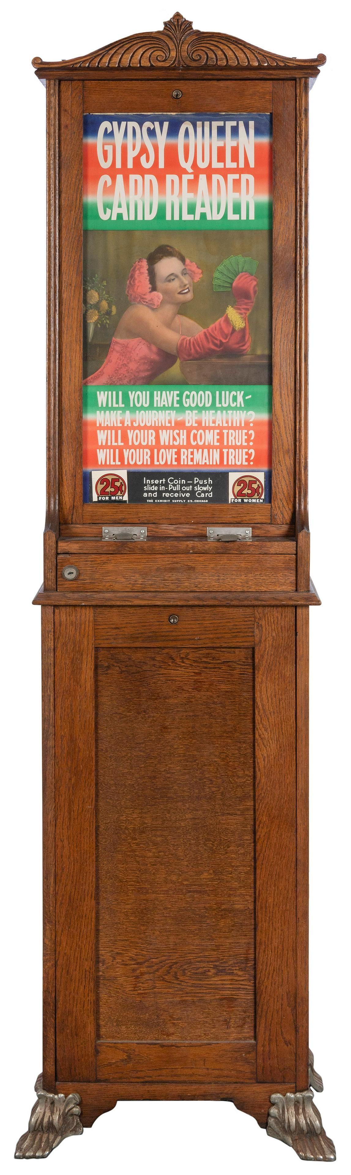 Gypsy Queen Card Reader fortune-telling card dispenser. Chicago: Exhibit Supply Co., [ca. (1 of 2)