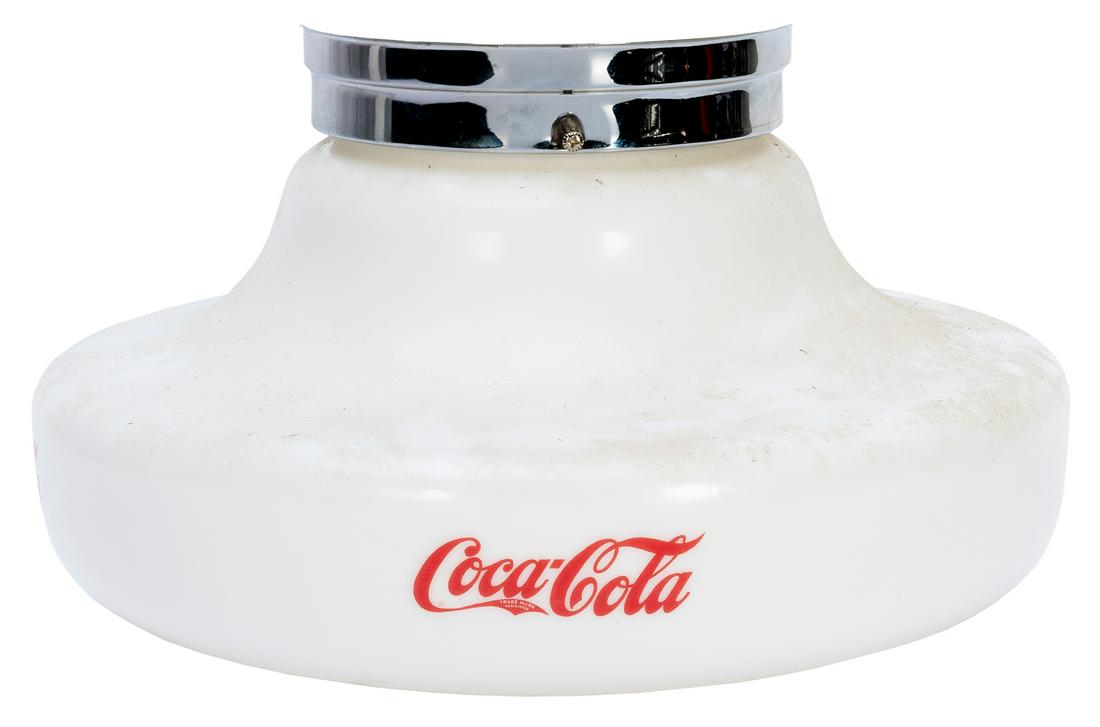 Coca-Cola Milk Glass Light Shade. Circa 1930s. White milk-glass lamp shade advertising Coca-Cola. (1 of 1)