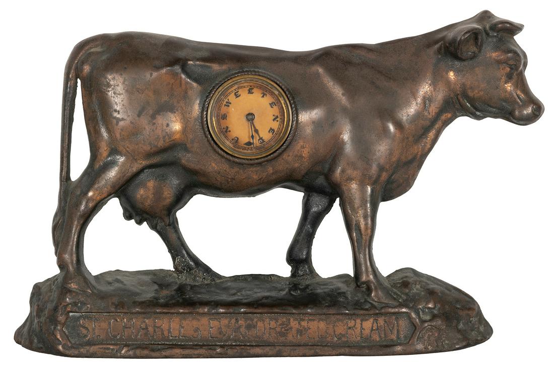 St. Charles Evaporated Cream figural advertising clock. Chicago: Regent Mfg. Co. Cast metal cow with (1 of 1)