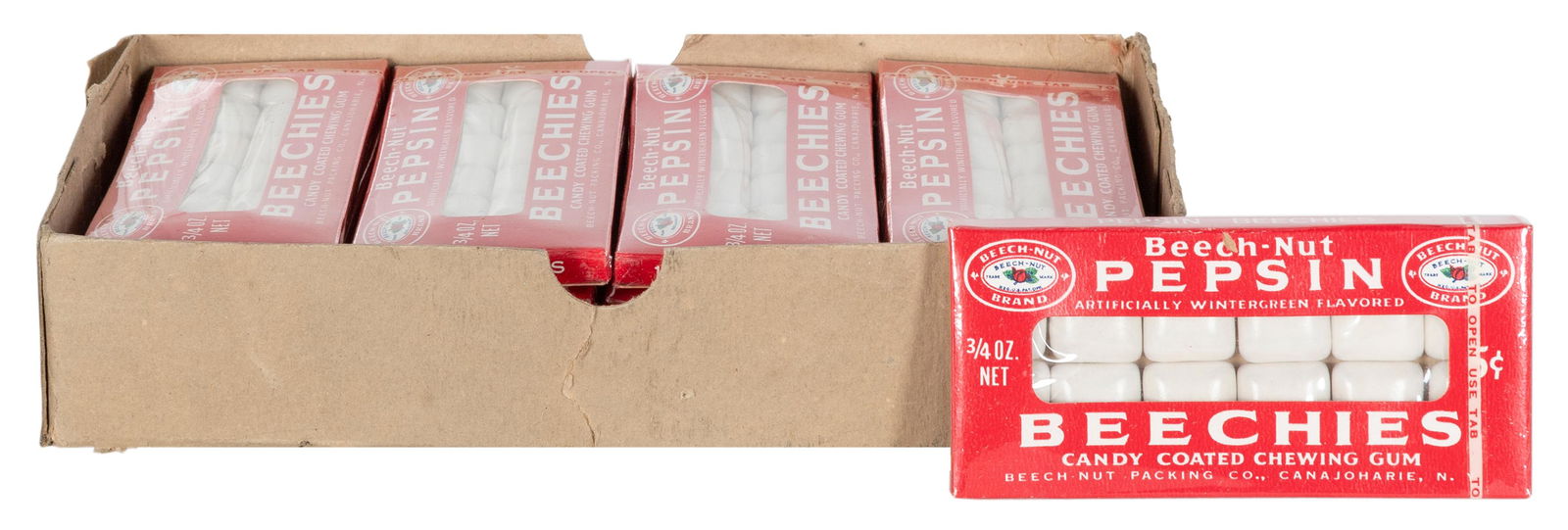 Beech-Nut Pepsin Beechies Chewing Gum Lot. Canajoharie, NY: Beech-Nut Packing Co. Box of 17 unopened (1 of 1)
