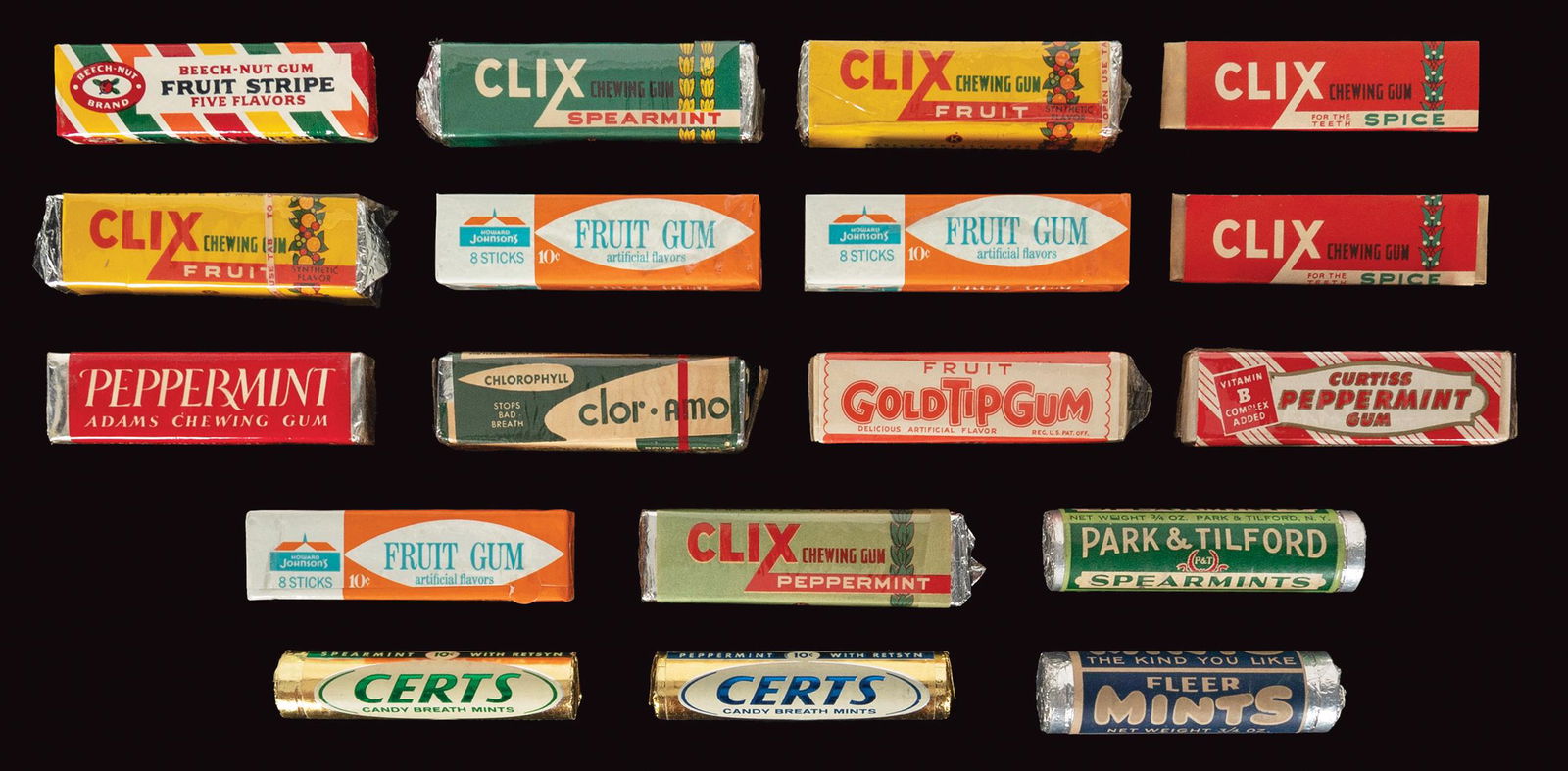 Assorted Obsolete / Vintage Chewing Gum Collection. Eighteen rolls, packs, and sticks of chewing gum (1 of 1)