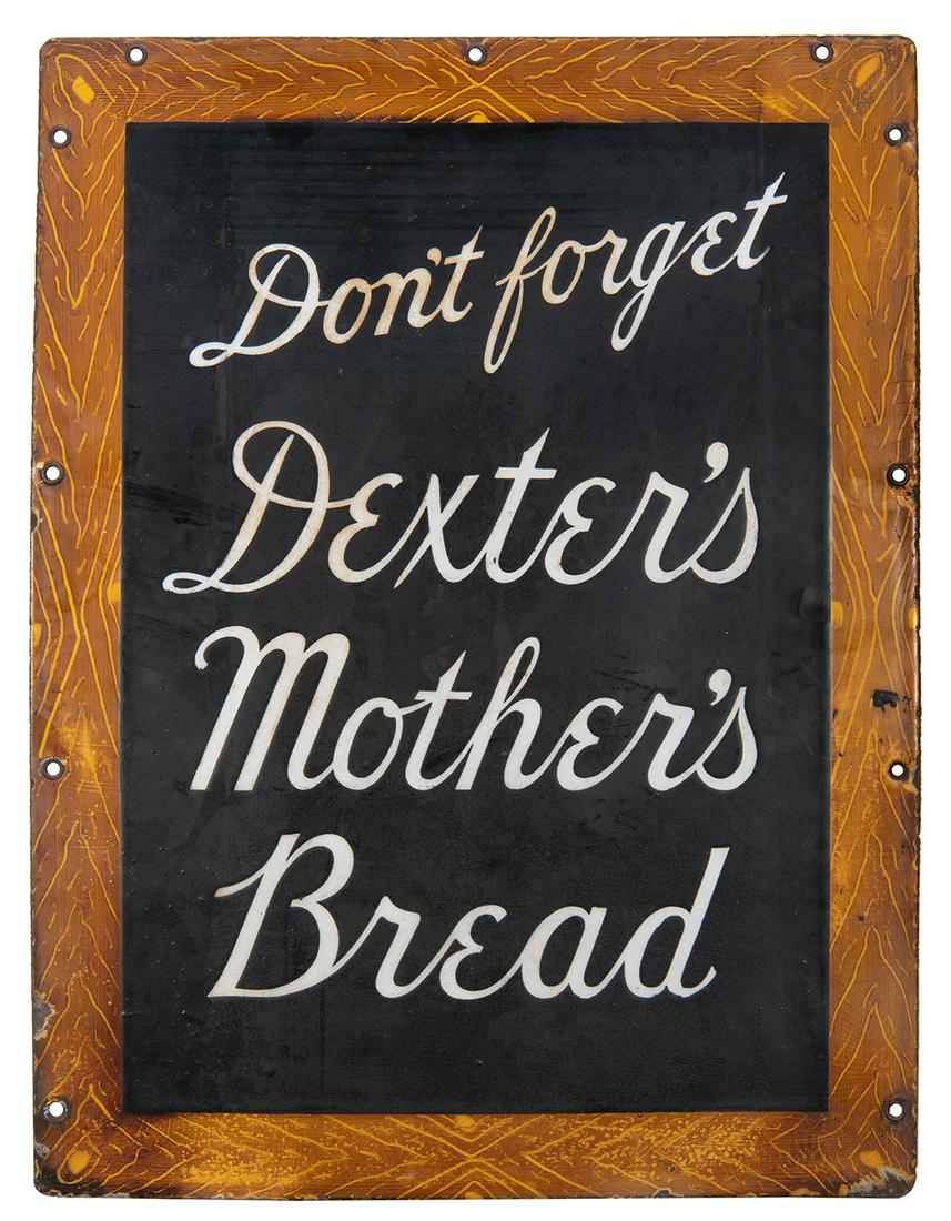 Dexter’s Mother’s Bread Porcelain Advertising Sign. Single-sided porcelain sign, black (1 of 1)