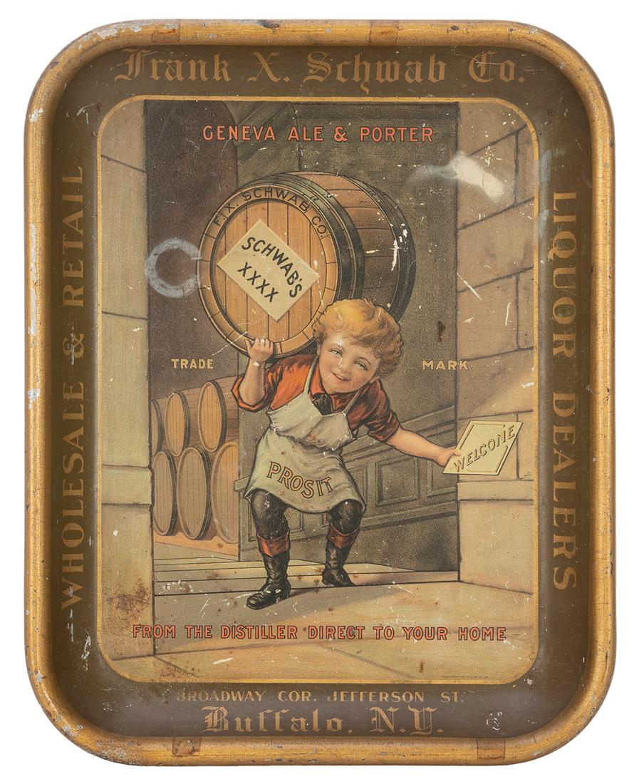 Frank X. Schwab Co. Beer Tray. Buffalo, NY: Frank X. Schwab Co., 1912. Lithographed tray advertising (1 of 2)