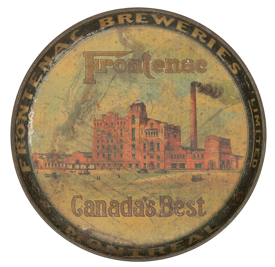 Frontenac Factory Beer Tray. Montreal, Canada: Frontenac Breweries, ca. 1930. Tin lithograph (1 of 2)