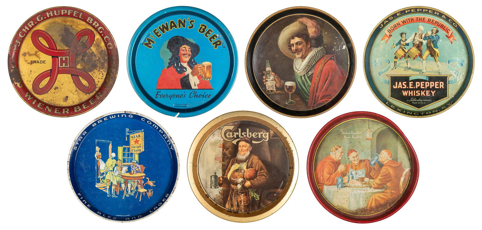 Seven Beer and Whiskey Advertising Trays. Includes Olympia Pale Export (Olympia Brewery); Jas. (1 of 1)