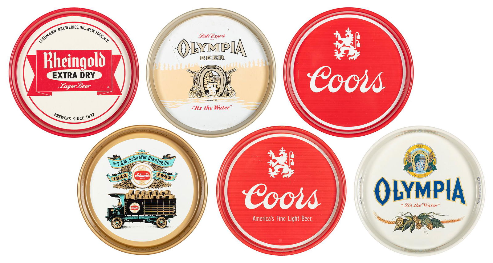 Six Beer Advertising Serving Trays. Includes (2) Olympia (Olympia Brewing Co.); (2) Coors (1 of 1)