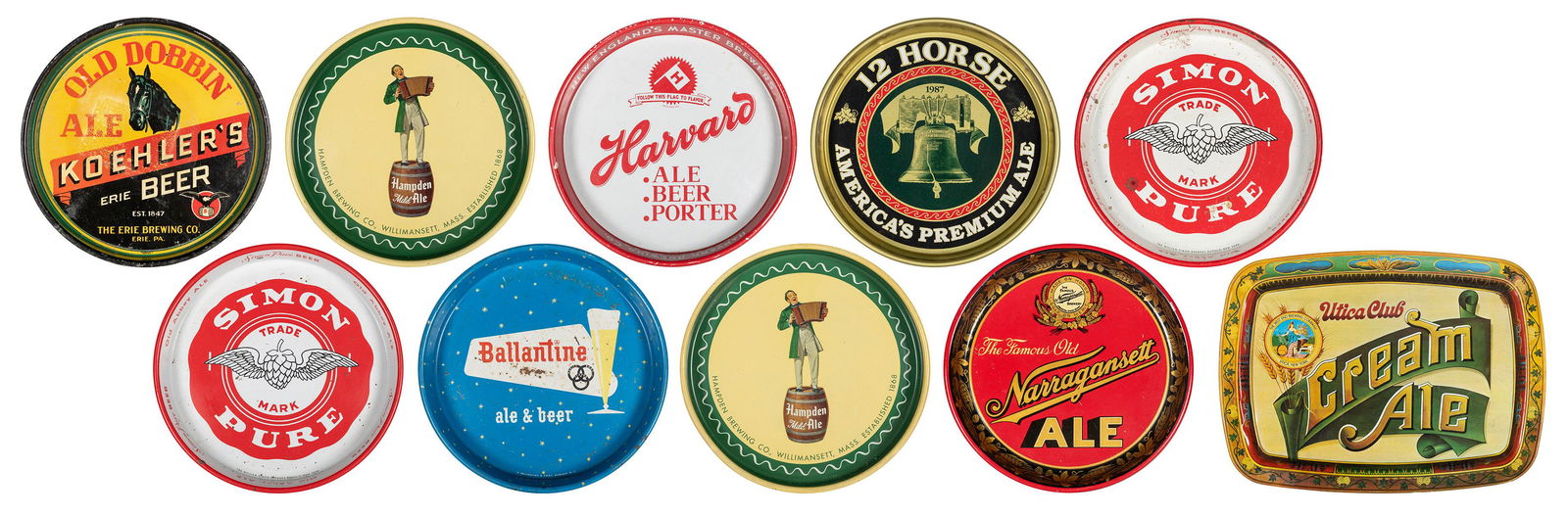Ten Vintage Beer and Ale Advertising Trays. Includes Narragansett Brewing Co.; P. Ballantine and (1 of 1)