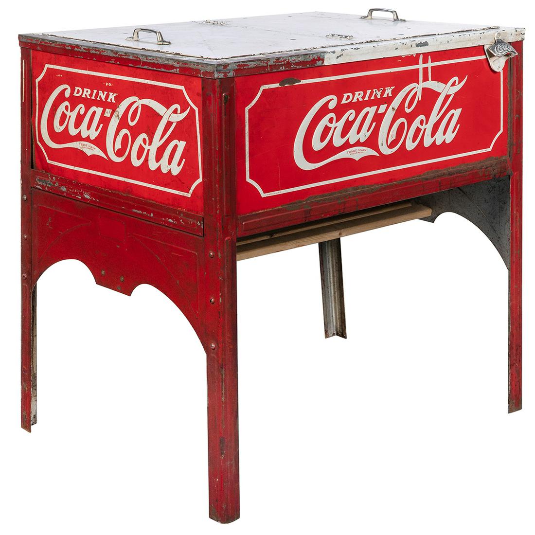 Large Coca-Cola standing ice chest. Coca-Cola Company, 1937. Four-legged large ice chest with (1 of 1)