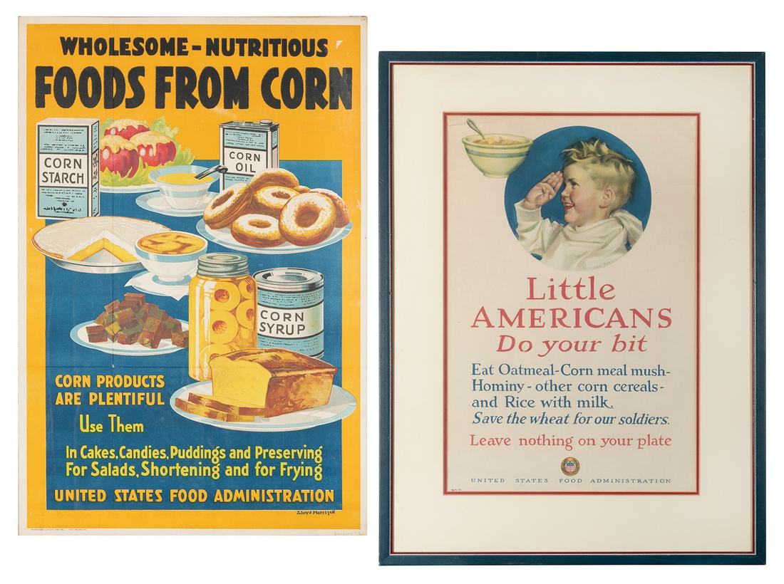 [WORLD WAR I]. Two food rationing posters. Including: HARRISON, Lloyd. Wholesome – Nutritious (1 of 1)