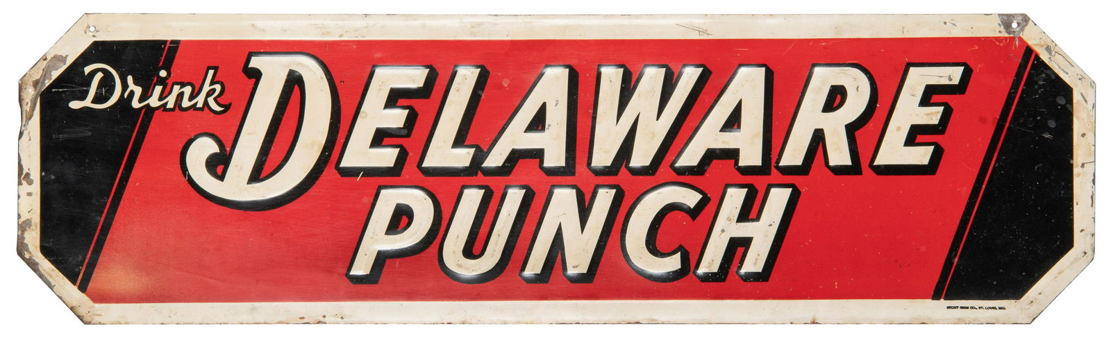 Delaware Punch embossed metal sign. St. Louis: Stout Sign Co., [1930s-1950s]. Approximately 8 x (1 of 1)