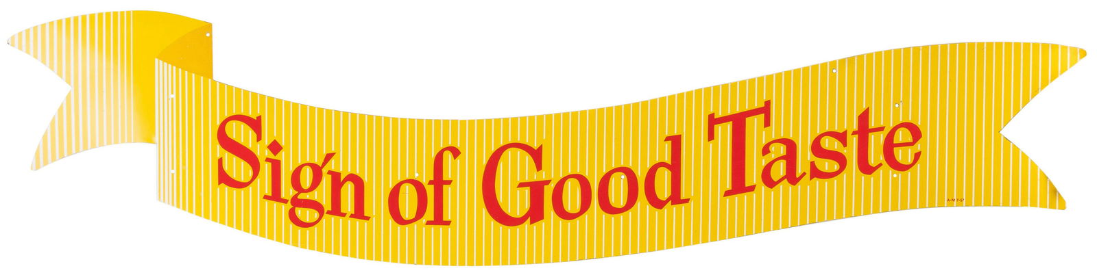 Coca-Cola “Sign of Good Taste” sign. [1957]. Painted metal yellow “ribbon” (1 of 1)