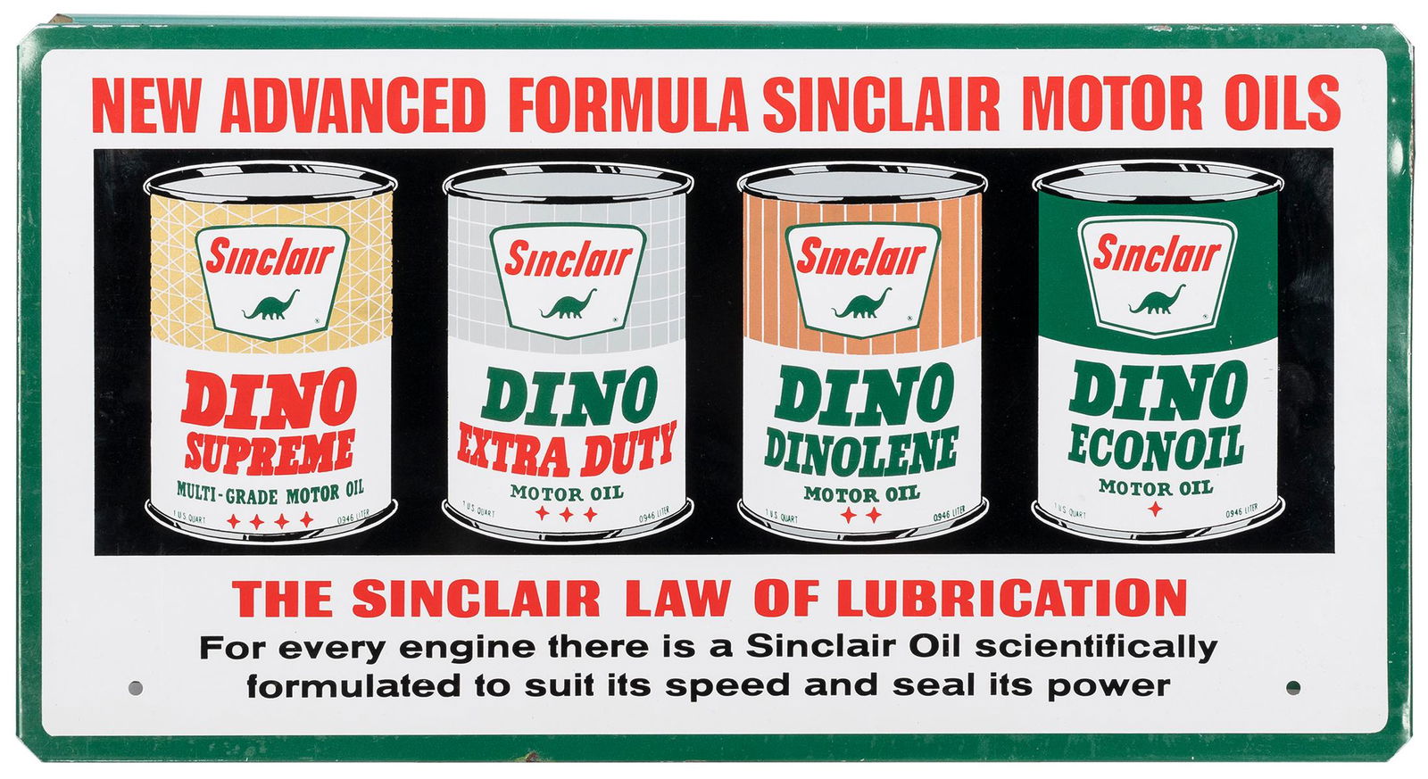Sinclair Advanced Formula Motor Oils counter sign. Double-sided counter sign on original metal (1 of 3)