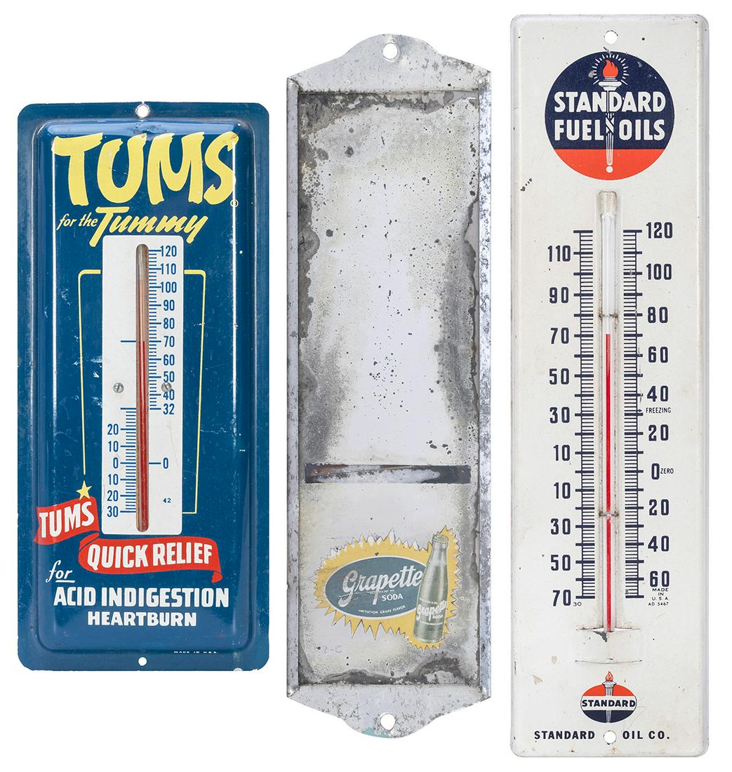 Group of 3 thermometer or thermometer-style signs. [V.p., ca. 1930s-1950s]. Including: Tums for the (1 of 1)