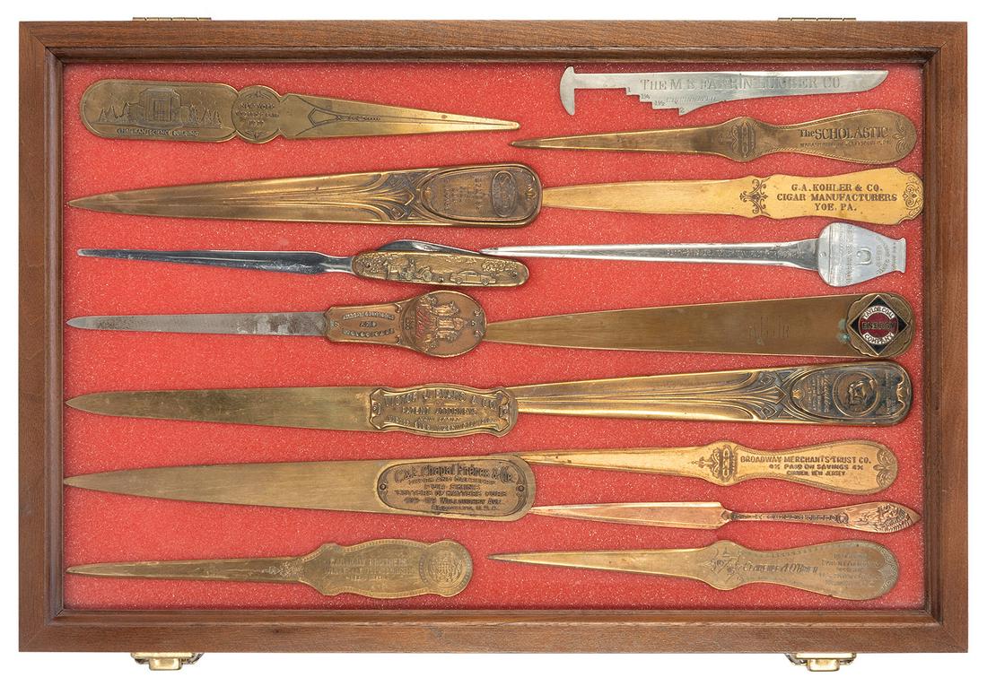 Group of 16 vintage advertising letter openers. [V.p., ca. 1900s-1940s]. Various metals. (1 of 1)