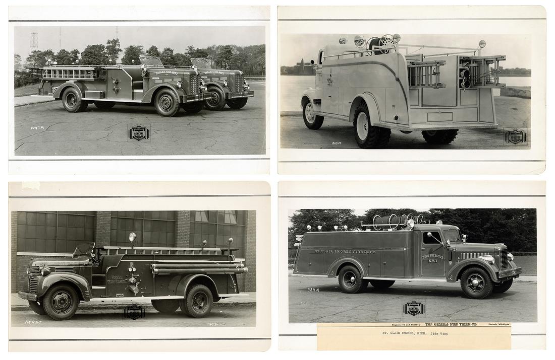 Group of 53 photographs of fire engines and rescue vehicles. [The General Fire Truck Corp. and (1 of 1)