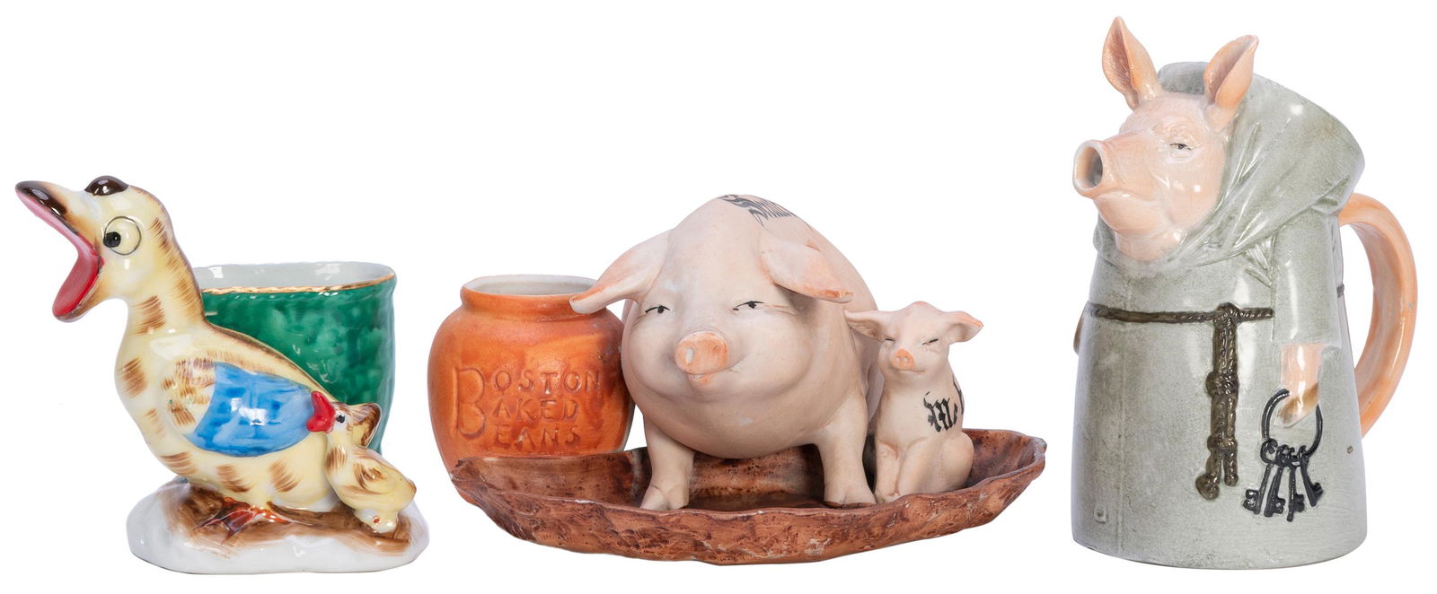 Group of 3 painted ceramic table accessories. [Germany and Japan, ca. 1950s-1960s]. Duck and (1 of 1)