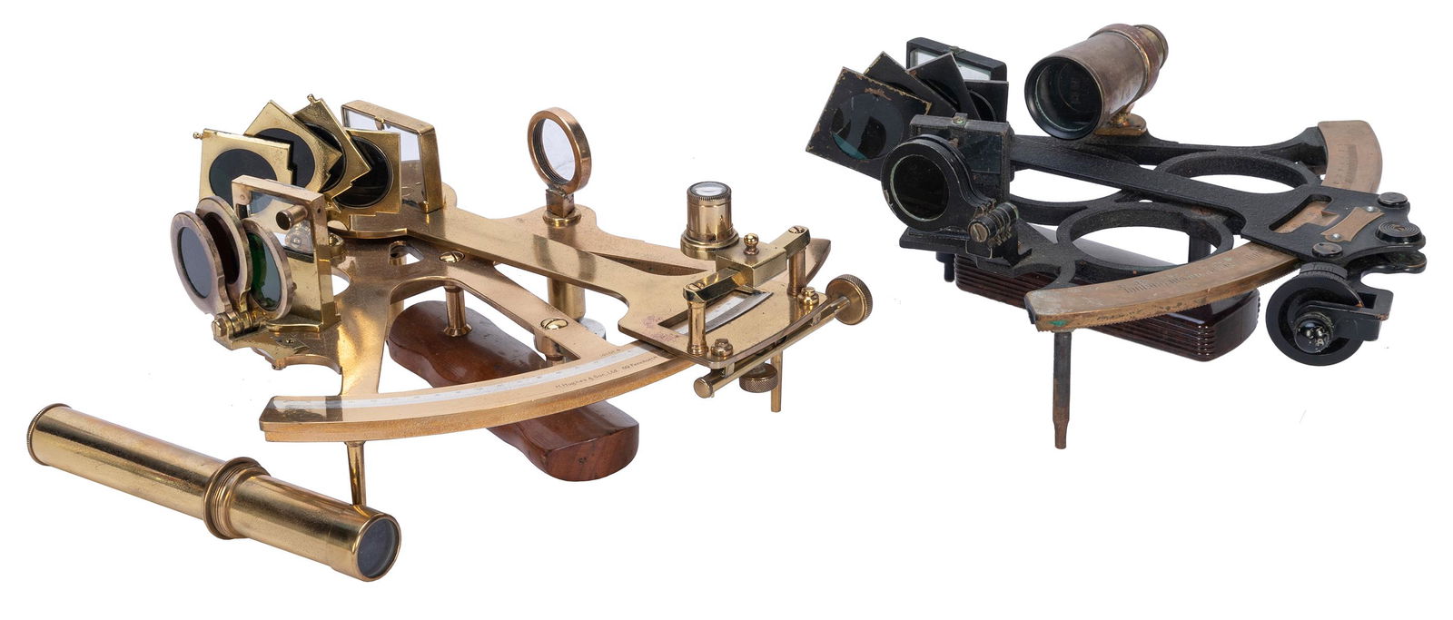 Group of 2 “Hezzanith”- style nautical sextants. Including: Sextant. London: H. Hughes (1 of 4)