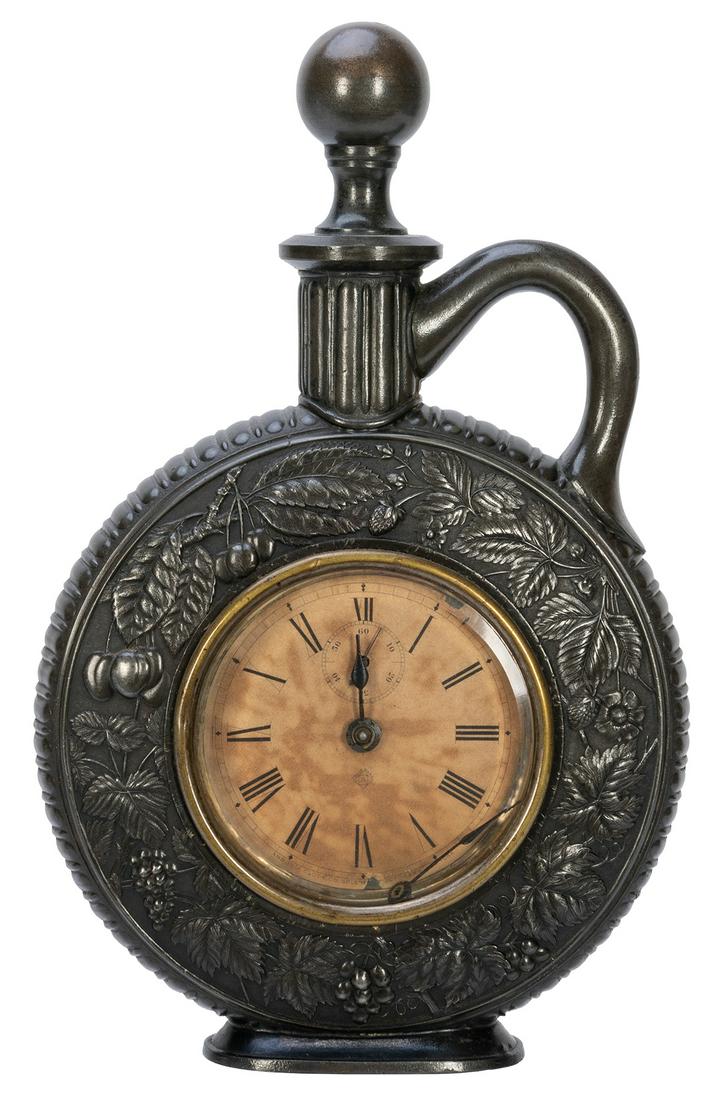 Ansonia Metal Clock with Handle. New York: Ansonia Clock Co., ca. 1900s. Metal clock with original (1 of 2)