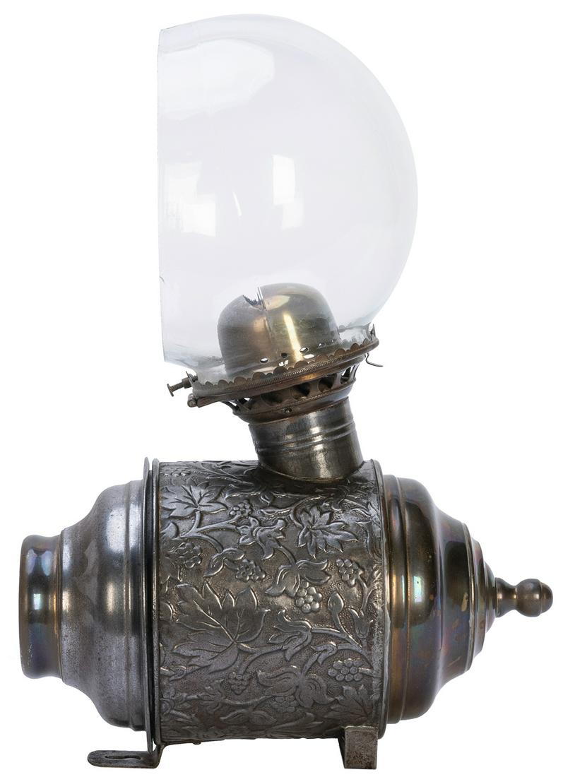 Brass Oil Sconce Lamp. Circa 1900s. Brass oil lamp with wall bracket and original globe. 10 x (1 of 2)