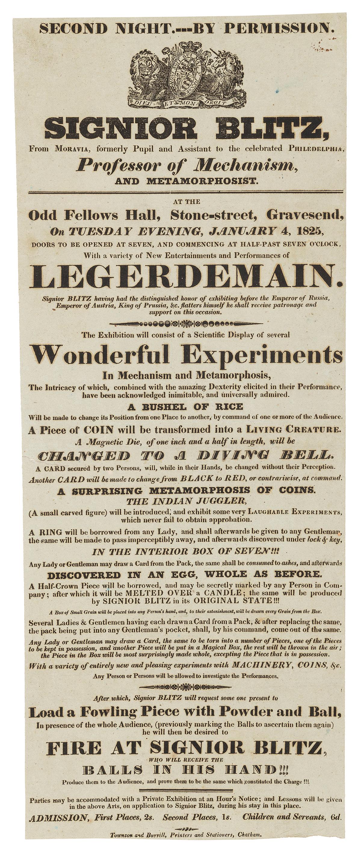 BLITZ, Signor (Antonio Van Zandt, 1810 - 77). Signior Blitz... (1 of 1)