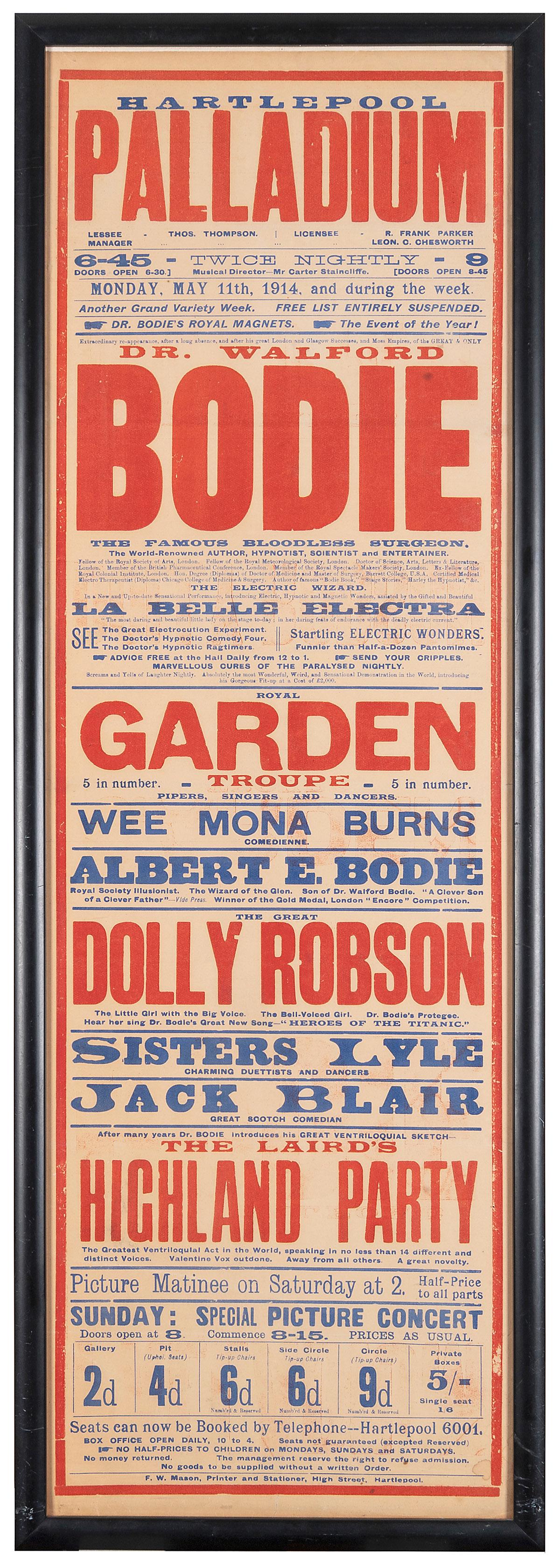 BODIE, Walford (1869 – 1939). Dr. Walford Bodie. The Famous... (1 of 1)