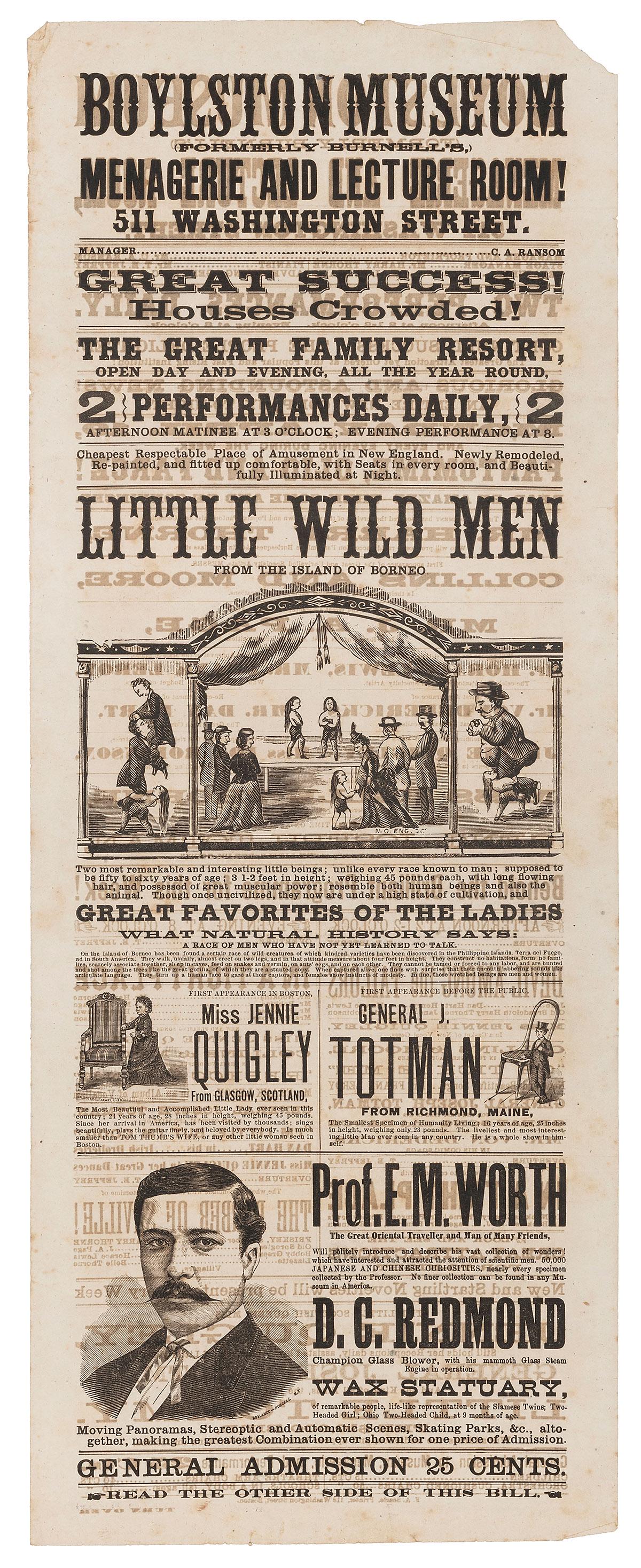 DAVIS, Hiram and Barney. Boylston Museum Menagerie and Lect... (1 of 2)