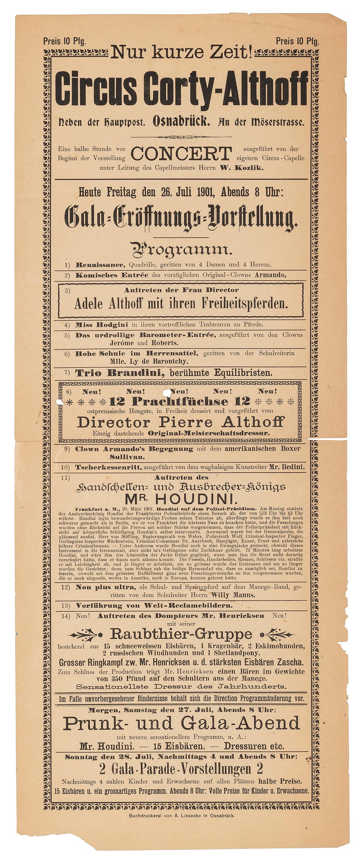 HOUDINI, Harry (Erik Weisz) (1874 – 1926). Mr. Houdini. Ear... (1 of 1)