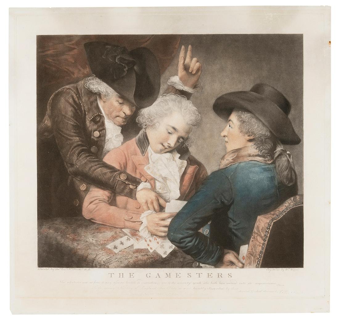 SMITH, John Raphael and William WARD. The Gamesters. London...: SMITH, John Raphael and William WARD. The Gamesters. London: Published by J.R. Smith, No. 83 Oxford Street, May 22, 1786. Fine and large colored mezzotint depicting two sharpers fleecing a mark while
