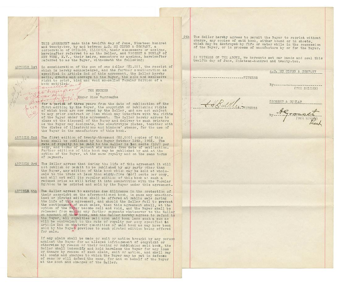 BURROUGHS, Edgar Rice (1875–1950). Licensing agreement betw... (1 of 3)