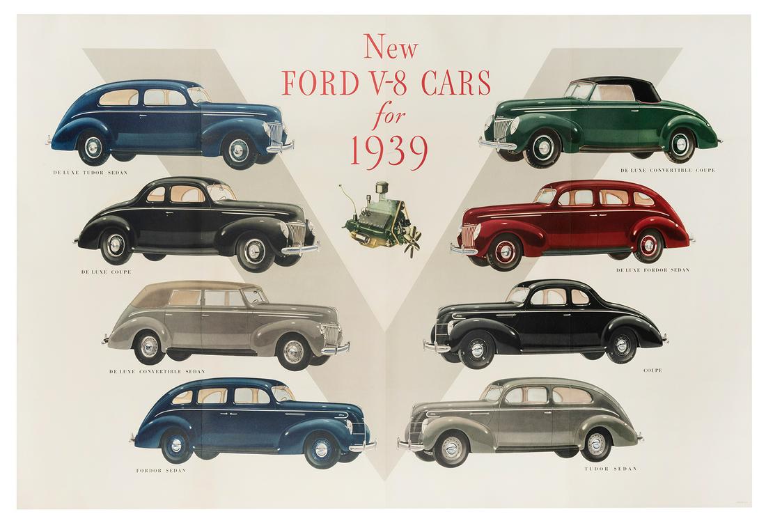 New Ford V-8 Cars for 1939. Color showroom poster showing e... (1 of 1)