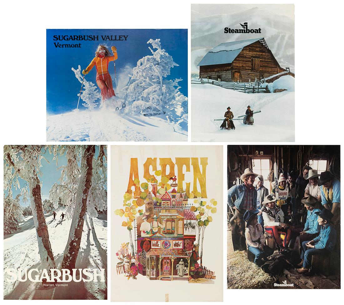 [WINTER TRAVEL]. A group of seven travel posters to ski res... (1 of 6)