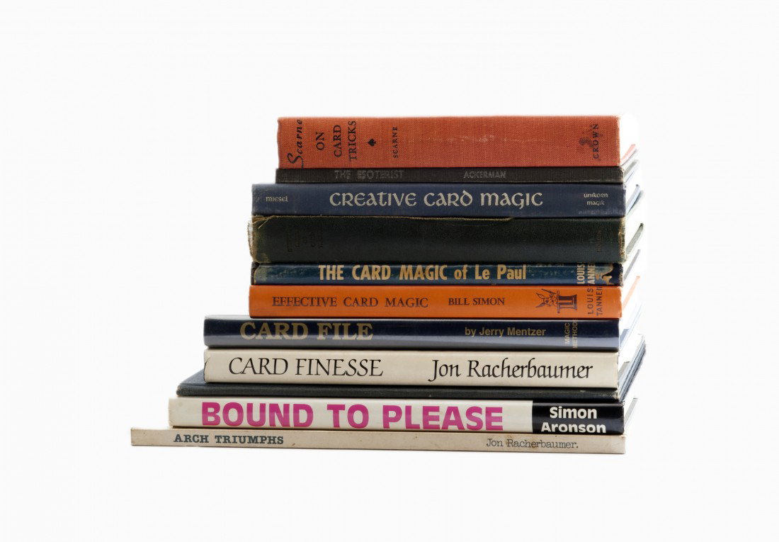 Group of 11 books about card magic and tricks.: [Card Magic] Group of 11 books about card magic and tricks. Including Bound to Please by Simon Aronson (1994; inscribed and signed to Larry Jennings), Card File by Jerry Mentzer (1993), Card Finesse b