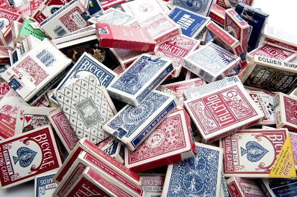 Larry Jennings' playing card collection.: [Playing Cards] Larry Jennings' playing card collection. Consisting of hundreds of decks of gimmicked (trick) and ordinary playing cards, most used by Larry Jennings. Promotional and standard back des
