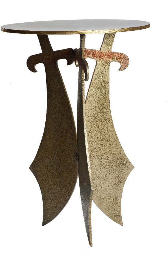 Pair of Harry Blackstone Sr. "scimitar tables" COA: Blackstone, Harry. Pair of Harry Blackstone Sr. "scimitar" tables. American, ca. 1949. Two stage tables used by Blackstone Sr. in a 1949 CBS production, Blackstone Presents. With round tops, one with 
