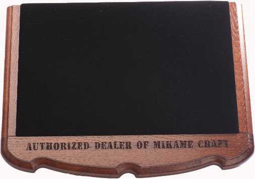 Close-Up Pad. Japan, Mikame Craft, ca. 2004.: Close-Up Pad. Japan, Mikame Craft, ca. 2004. Plush close-up pad in wooden frame with the text "Authorized Dealer of Mikame Craft" cut into frame. Given away as an incentive to resellers of Mikame magi